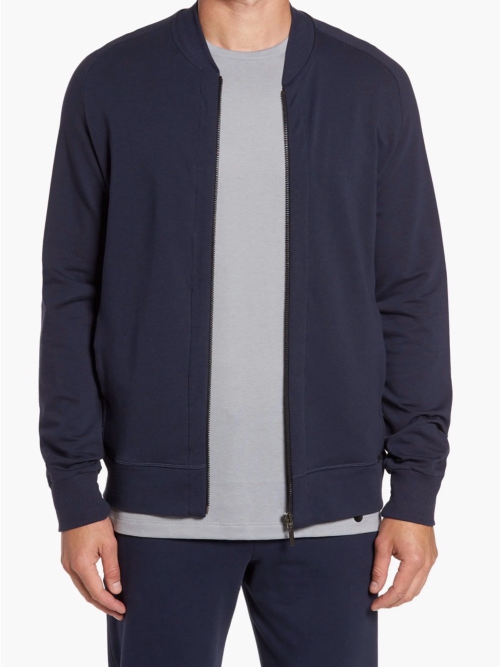 Hanro Living Leisure Cotton Zip-Up Jacket Navy Blue 5076 Quiet Luxury - Sz XL
